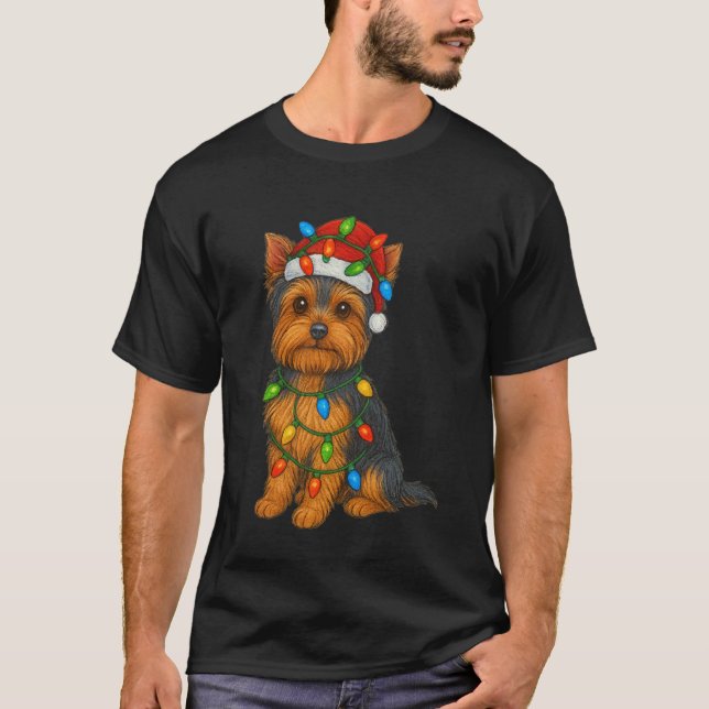 Yorkshire Terrier Christmas Lights Dog Lover Xmas  T-Shirt (Vorderseite)