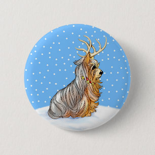 Yorkshire Terrier Christmas Reindeer Button