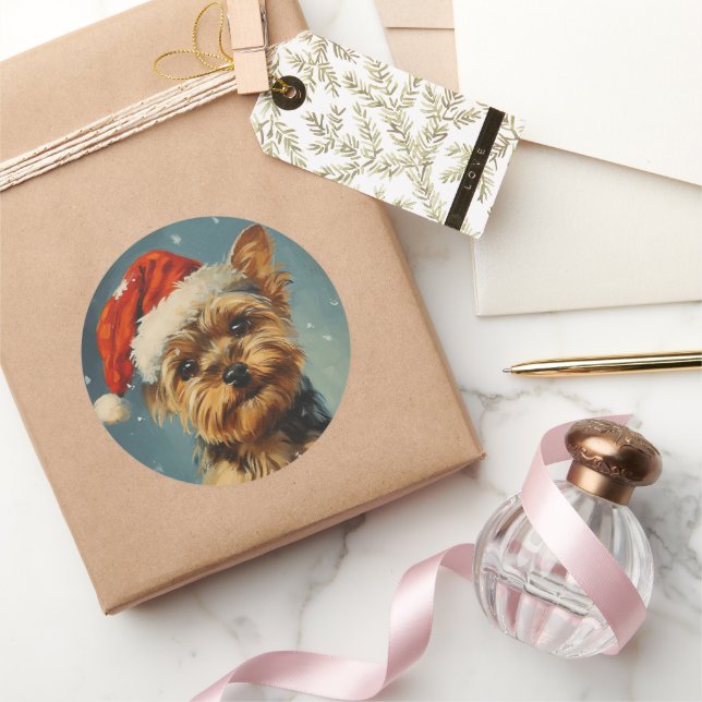 Yorkshire Terrier Christmas Runder Aufkleber (Schenken)