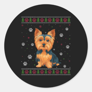 Yorkshire Terrier Christmas Sweater Xmas Pet Dog L Runder Aufkleber