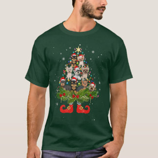 Yorkshire Terrier Christmas Tree Lights Dog Santa T-Shirt