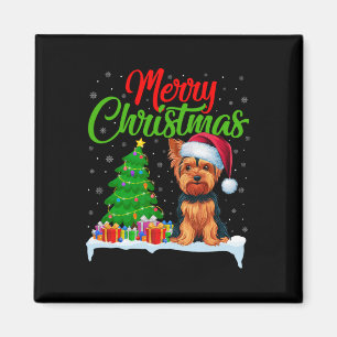 Yorkshire Terrier Christmas Tree Lights Funny Xmas Magnet