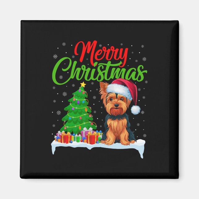Yorkshire Terrier Christmas Tree Lights Funny Xmas Magnet (Vorne)