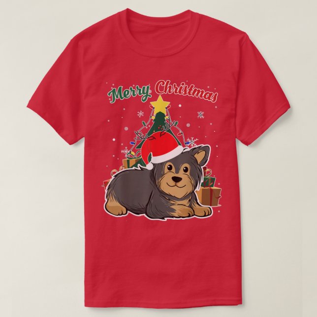 Yorkshire Terrier Christmas Tree Snow Flakes Xmas T-Shirt (Design vorne)