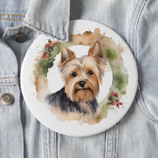 Yorkshire Terrier Christmas Wreath Festivals Button (Beispiel)