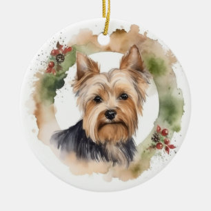 Yorkshire Terrier Christmas Wreath Festivals Keramik Ornament