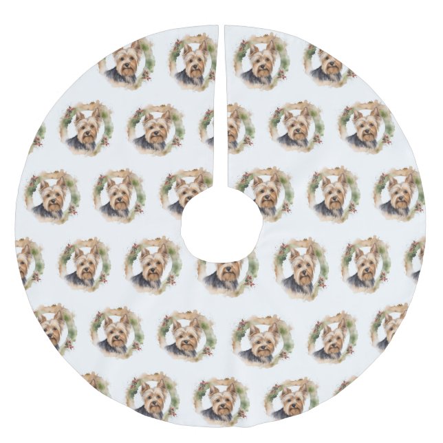 Yorkshire Terrier Christmas Wreath Festivals Polyester Weihnachtsbaumdecke (Vorderseite)