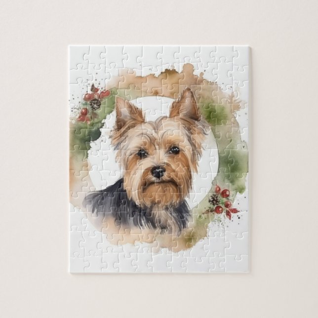 Yorkshire Terrier Christmas Wreath Festivals Puzzle (Vertikal)
