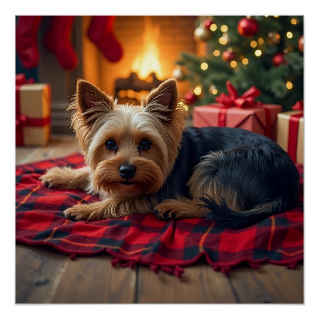 Yorkshire Terrier Cozy Christmas Evening Painting Poster (Vorderseite)