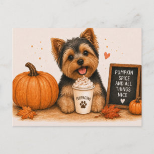Yorkshire Terrier Cozy Pumpkin Spice Puppaccino Postkarte