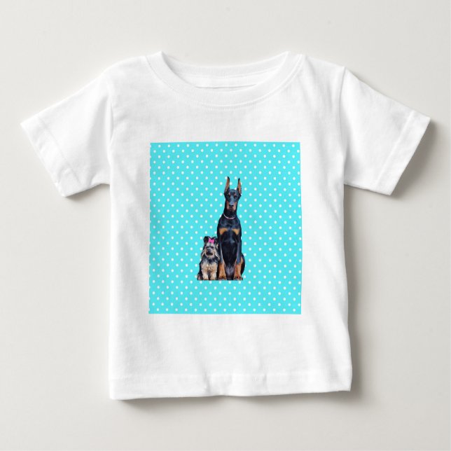 Yorkshire Terrier Doberman Blue Polka Dots Baby T-shirt (Vorderseite)