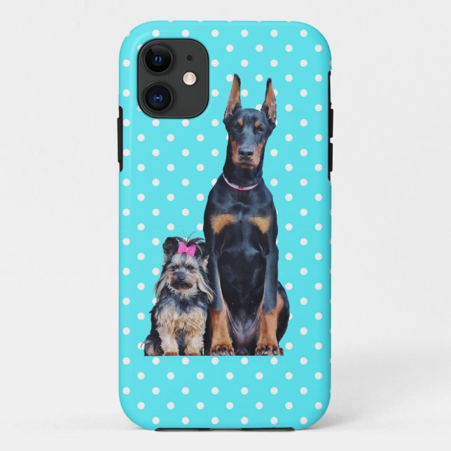 Yorkshire Terrier Doberman Blue Polka Dots Case-Mate iPhone Hülle (Rückseite)