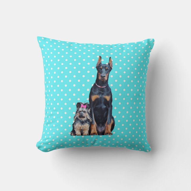 Yorkshire Terrier Doberman Blue Polka Dots Kissen (Vorderseite)