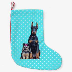 Yorkshire Terrier Doberman Blue Polka Dots Kleiner Weihnachtsstrumpf