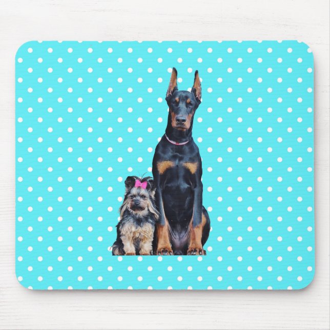 Yorkshire Terrier Doberman Blue Polka Dots Mousepad (Vorne)