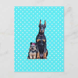 Yorkshire Terrier Doberman Blue Polka Dots Postkarte
