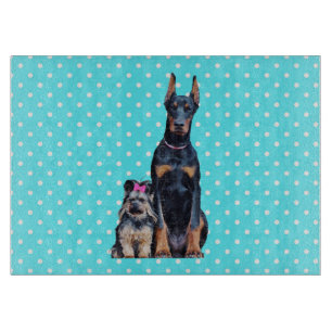 Yorkshire Terrier Doberman Blue Polka Dots Schneidebrett
