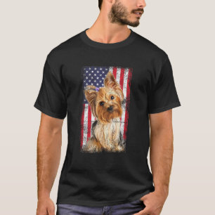 Yorkshire Terrier Dog American Flag Vintag T-Shirt