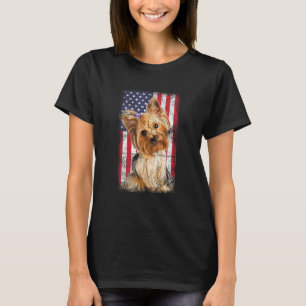 Yorkshire Terrier Dog American Flag Vintag T-Shirt