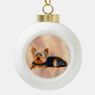 Yorkshire Terrier Dog Art Watercolor Portrait Keramik Kugel-Ornament
