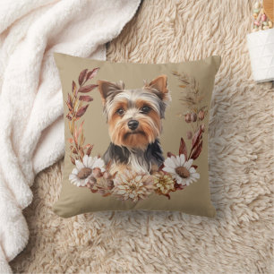 Yorkshire Terrier Dog Autumn Wreath Kissen