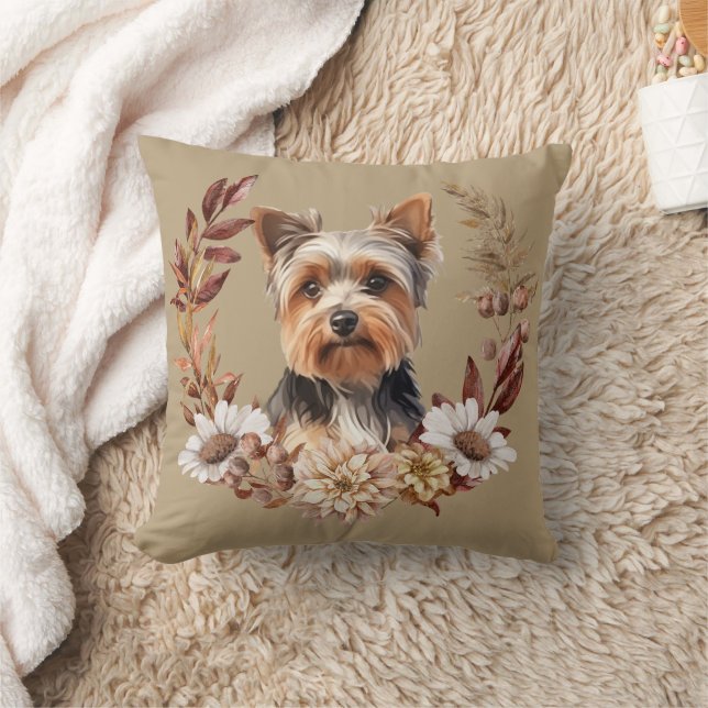 Yorkshire Terrier Dog Autumn Wreath Kissen (Decke)