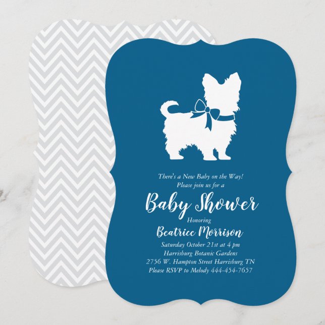 Yorkshire Terrier Dog Baby Shower Blue Boy Einladung (Vorne/Hinten)