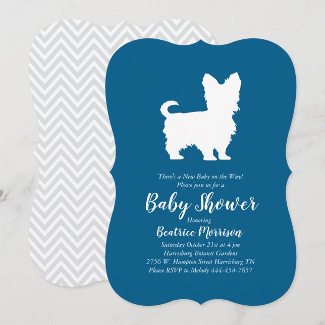 Yorkshire Terrier Dog Baby Shower Blue Boy Einladung (Vorne/Hinten)