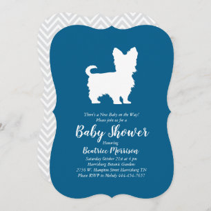 Yorkshire Terrier Dog Baby Shower Blue Boy Einladung