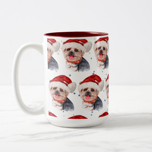 Yorkshire Terrier Dog Breed Christmas Stars Zweifarbige Tasse (Links)