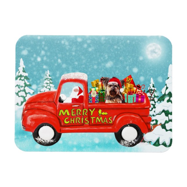 Yorkshire Terrier Dog Christmas Delivery Truck Magnet (Horizontal)