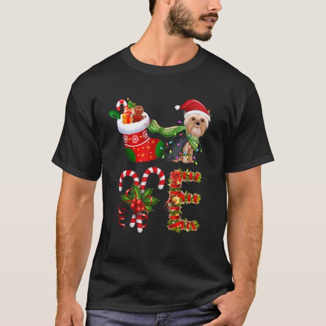 Yorkshire Terrier Dog Christmas Light Dog Animal L T-Shirt (Vorderseite)