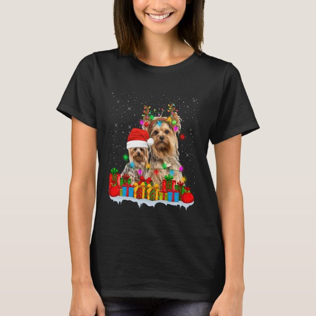 Yorkshire Terrier Dog Christmas Lights Reindeer Sa T-Shirt (Vorderseite)