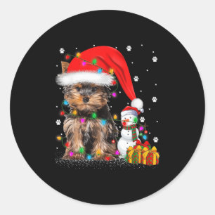 Yorkshire Terrier Dog Christmas Lights Santa Snowm Runder Aufkleber