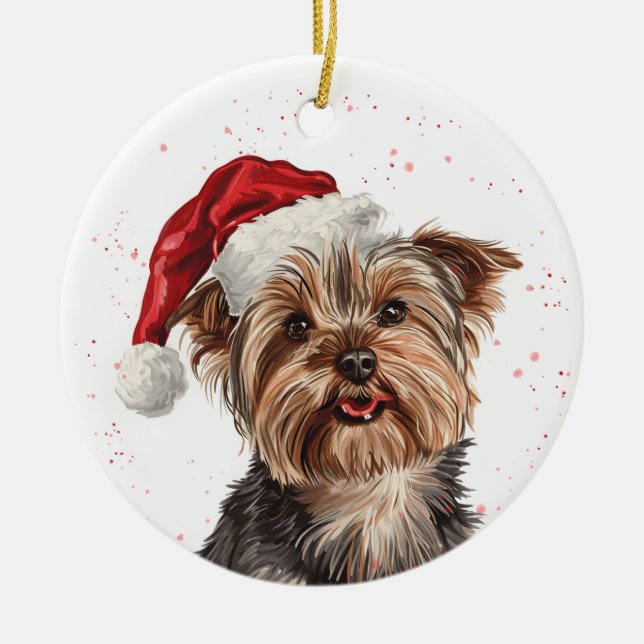 Yorkshire Terrier Dog Christmas Personalized Keramik Ornament (Vorne)
