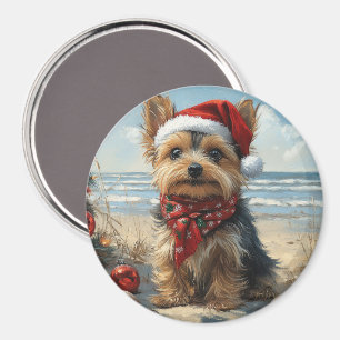 Yorkshire Terrier Dog Christmas Vintag Beach Magnet