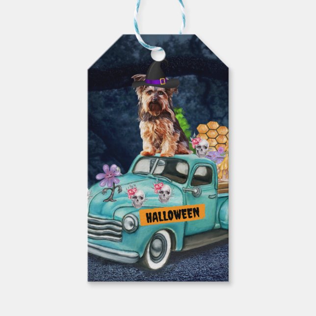 Yorkshire Terrier Dog Halloween Truck Beängstigend Geschenkanhänger (Vorderseite)