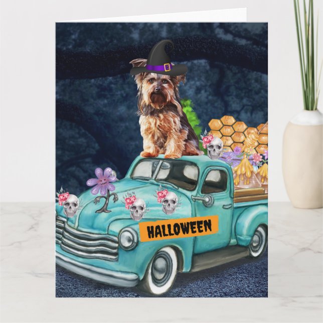 Yorkshire Terrier Dog Halloween Truck Beängstigend Karte (Vorderseite)