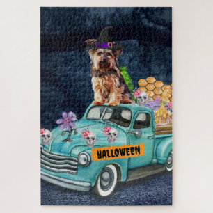 Yorkshire Terrier Dog Halloween Truck Beängstigend Puzzle