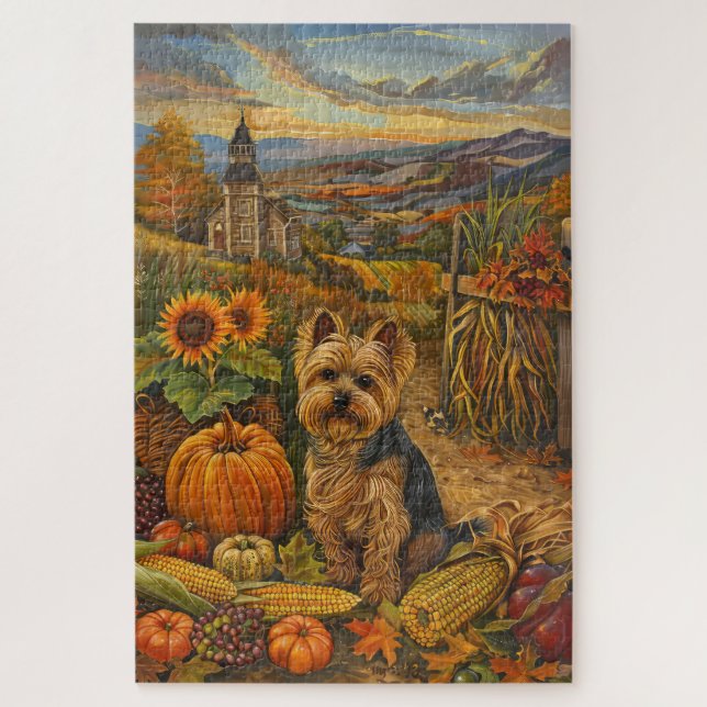 Yorkshire Terrier Dog Herbsternte Erntedank Puzzle (Vertikal)