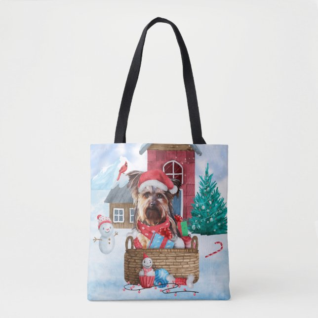 Yorkshire Terrier Dog im Schnee Weihnachtshundehau (Vorderseite)