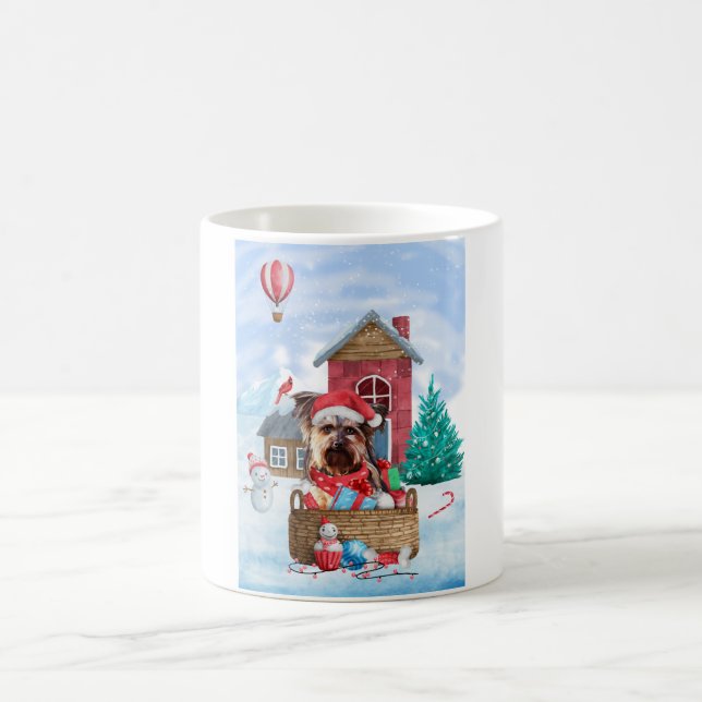 Yorkshire Terrier Dog im Schnee Weihnachtshundehau Kaffeetasse (Mittel)