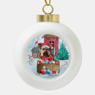 Yorkshire Terrier Dog im Schnee Weihnachtshundehau Keramik Kugel-Ornament