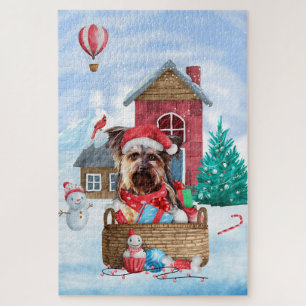 Yorkshire Terrier Dog im Schnee Weihnachtshundehau Puzzle
