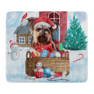 Yorkshire Terrier Dog im Schnee Weihnachtshundehau Schneidebrett
