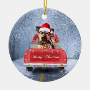 Yorkshire Terrier Dog im Schnee zu Weihnachten Keramik Ornament