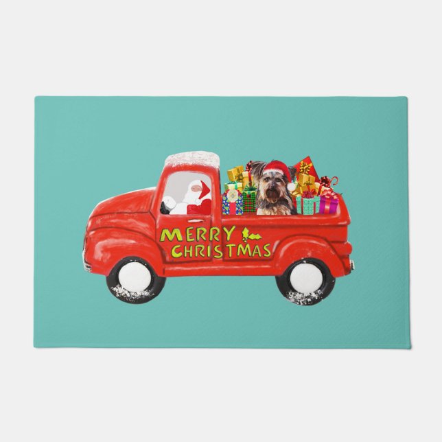 Yorkshire Terrier Dog in Christmas Delivery Truck Fußmatte (Vorderseite)