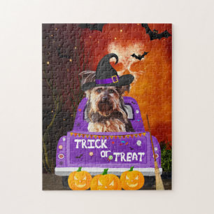 Yorkshire Terrier Dog in Halloween Truck Puzzle