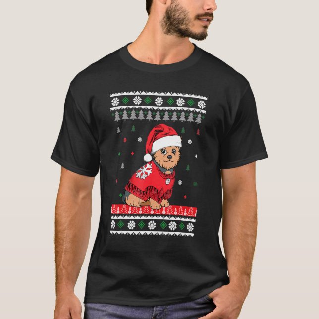 Yorkshire Terrier Dog Light Christmas Wear Sant T-Shirt (Vorderseite)