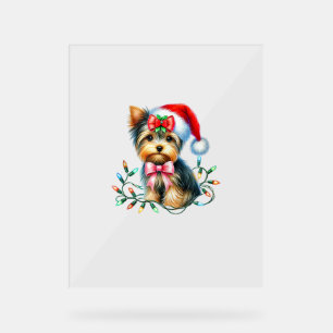 Yorkshire Terrier Dog mit Coquette Bow Weihnachten Acrylschild